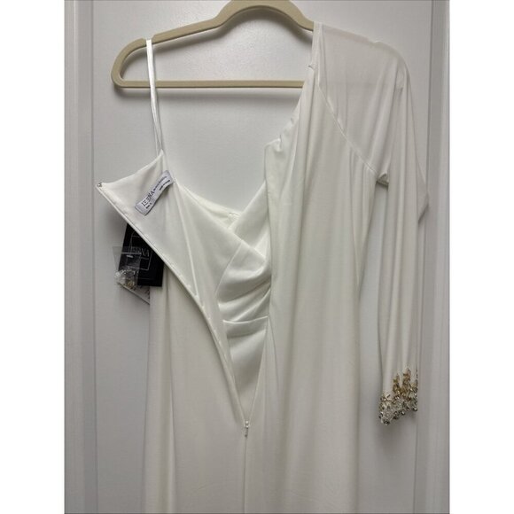 Mac Duggal Size 8 White 55696 One-Shoulder Long Sleeve Jersey Gown Dress New - Picture 10 of 12